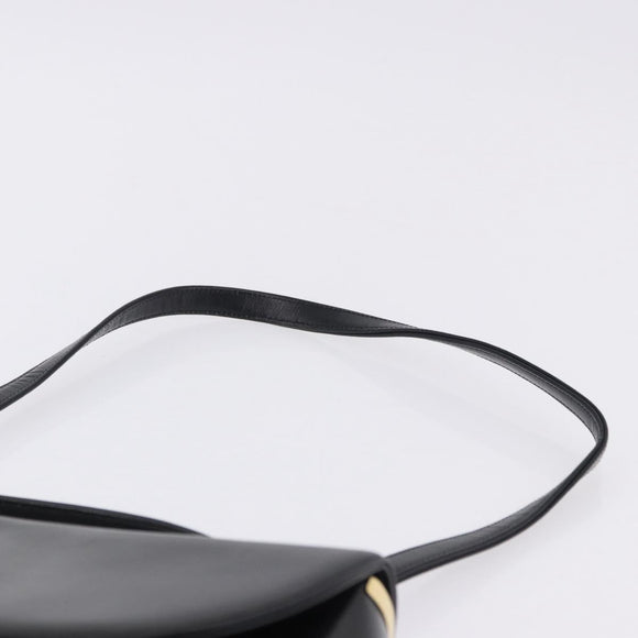 Christian Dior Hand Bag Calf Skin 2way Black Gold Auth 196348A