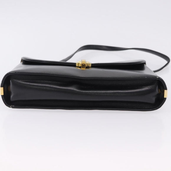 Christian Dior Hand Bag Calf Skin 2way Black Gold Auth 196348A