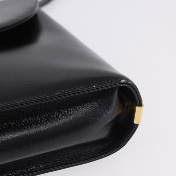 Christian Dior Hand Bag Calf Skin 2way Black Gold Auth 196348A