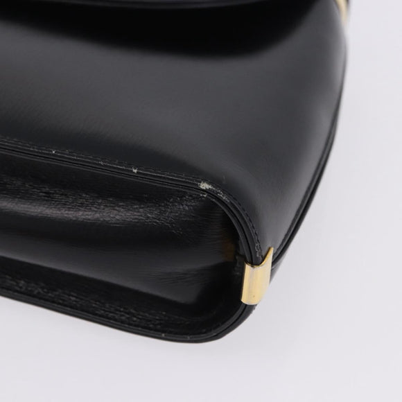 Christian Dior Hand Bag Calf Skin 2way Black Gold Auth 196348A