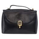 Christian Dior Hand Bag Calf Skin 2way Black Gold Auth 196348A-13