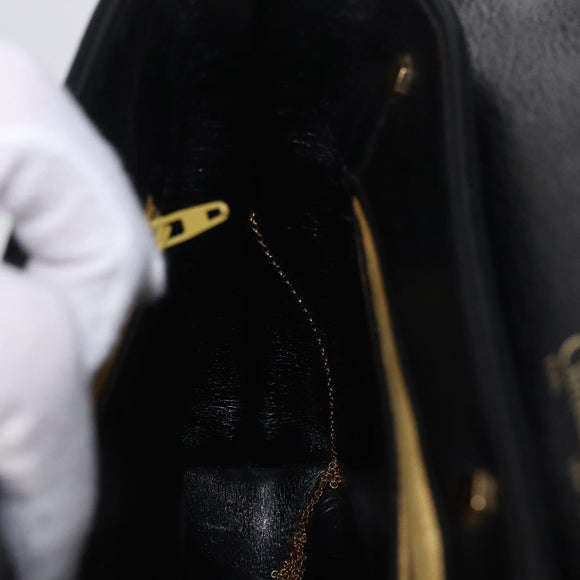 Christian Dior Hand Bag Calf Skin 2way Black Gold Auth 196348A