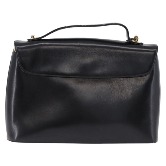 Christian Dior Hand Bag Calf Skin 2way Black Gold Auth 196348A