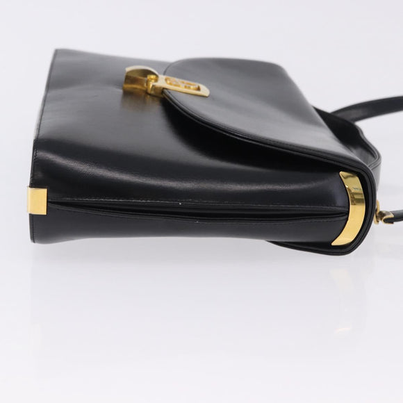 Christian Dior Hand Bag Calf Skin 2way Black Gold Auth 196348A