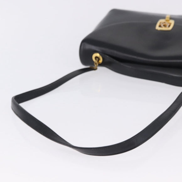 Christian Dior Hand Bag Calf Skin 2way Black Gold Auth 196348A