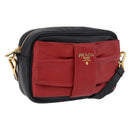PRADA Ribbon Shoulder Bag Leather Black Gold Auth 196349A-1