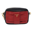 PRADA Ribbon Shoulder Bag Leather Black Gold Auth 196349A-13