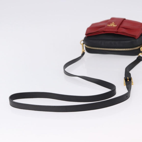 PRADA Ribbon Shoulder Bag Leather Black Gold Auth 196349A