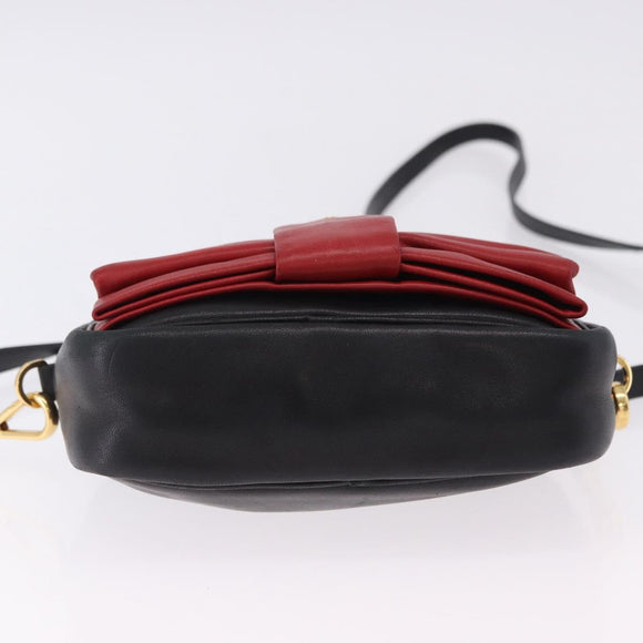 PRADA Ribbon Shoulder Bag Leather Black Gold Auth 196349A