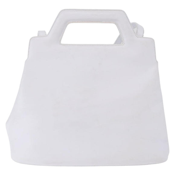 Salvatore Ferragamo Gancini Hand Bag Leather 2way White Gold Auth 196350