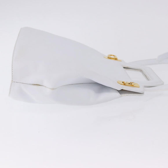 Salvatore Ferragamo Gancini Hand Bag Leather 2way White Gold Auth 196350