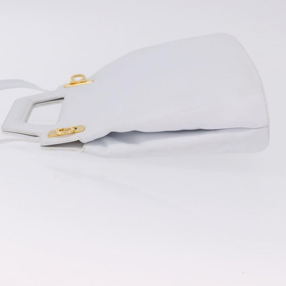 Salvatore Ferragamo Gancini Hand Bag Leather 2way White Gold Auth 196350
