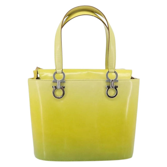 Salvatore Ferragamo Gancini Hand Bag Leather 2way Yellow Silver Auth 196351