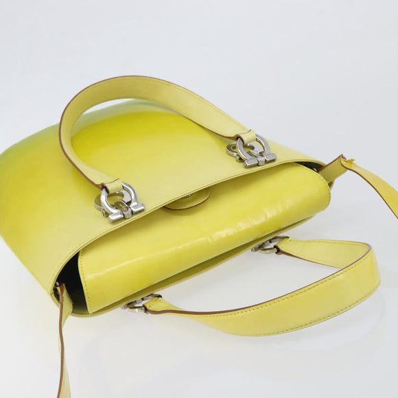 Salvatore Ferragamo Gancini Hand Bag Leather 2way Yellow Silver Auth 196351