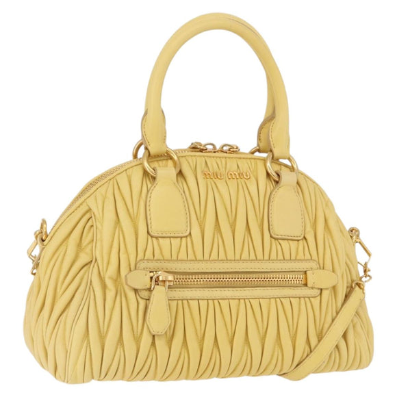 Miu Miu Matelasse Hand Bag Lamb Skin 2way Yellow Gold Auth 196355M