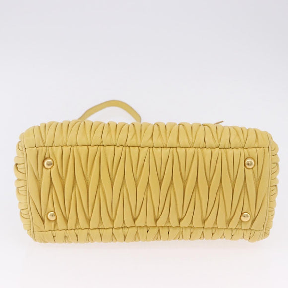 Miu Miu Matelasse Hand Bag Lamb Skin 2way Yellow Gold Auth 196355M