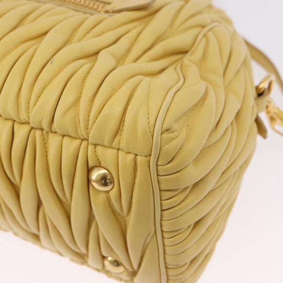 Miu Miu Matelasse Hand Bag Lamb Skin 2way Yellow Gold Auth 196355M