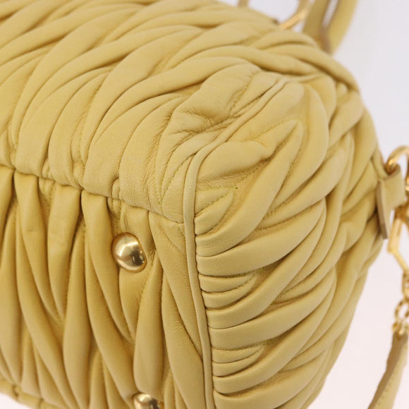 Miu Miu Matelasse Hand Bag Lamb Skin 2way Yellow Gold Auth 196355M