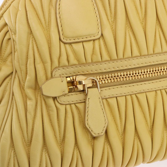 Miu Miu Matelasse Hand Bag Lamb Skin 2way Yellow Gold Auth 196355M