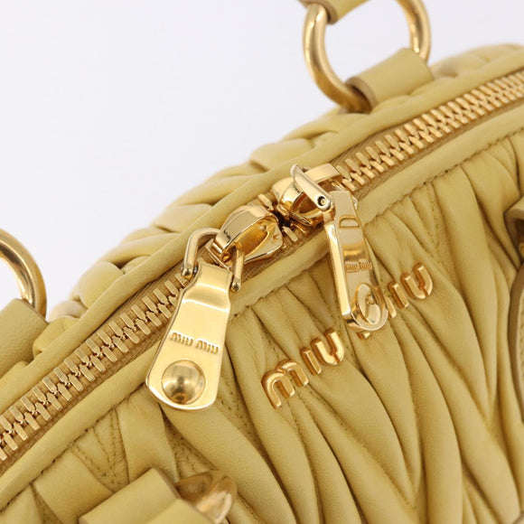 Miu Miu Matelasse Hand Bag Lamb Skin 2way Yellow Gold Auth 196355M