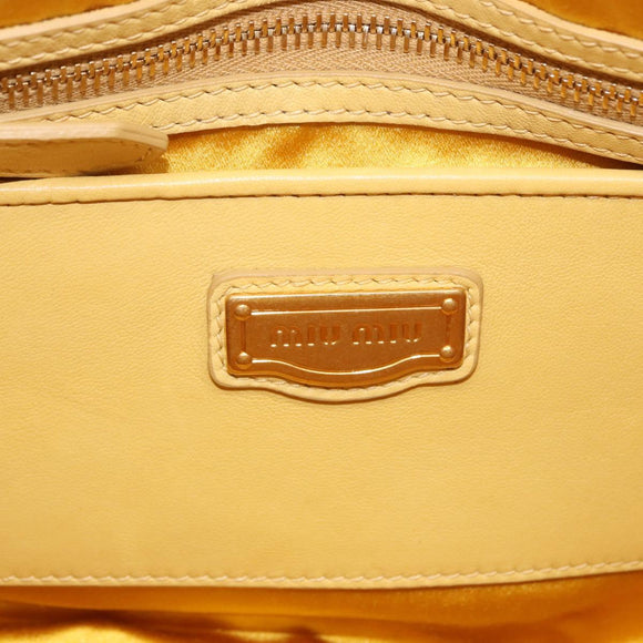 Miu Miu Matelasse Hand Bag Lamb Skin 2way Yellow Gold Auth 196355M
