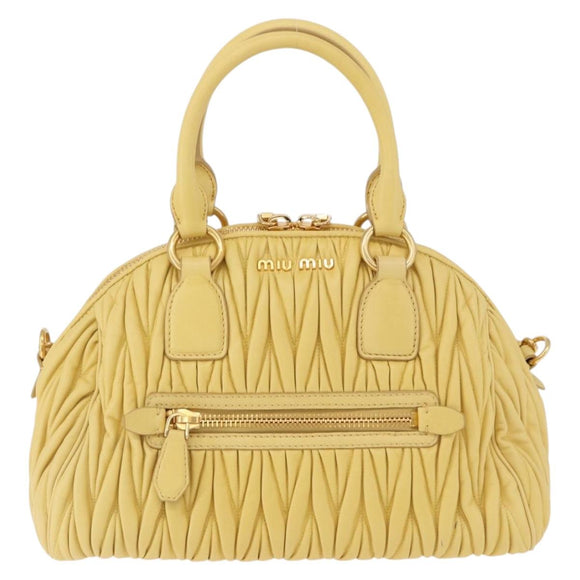 Miu Miu Matelasse Hand Bag Lamb Skin 2way Yellow Gold Auth 196355M