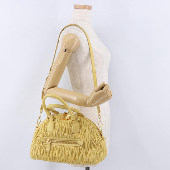 Miu Miu Matelasse Hand Bag Lamb Skin 2way Yellow Gold Auth 196355M