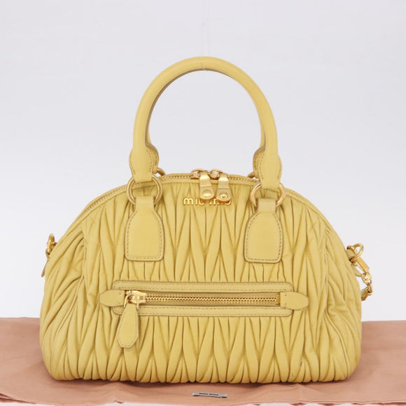 Miu Miu Matelasse Hand Bag Lamb Skin 2way Yellow Gold Auth 196355M