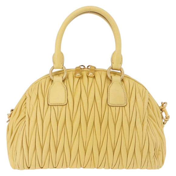 Miu Miu Matelasse Hand Bag Lamb Skin 2way Yellow Gold Auth 196355M