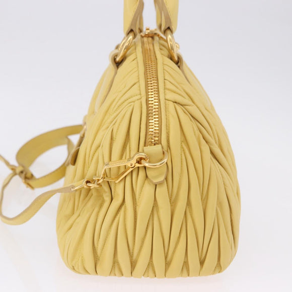Miu Miu Matelasse Hand Bag Lamb Skin 2way Yellow Gold Auth 196355M
