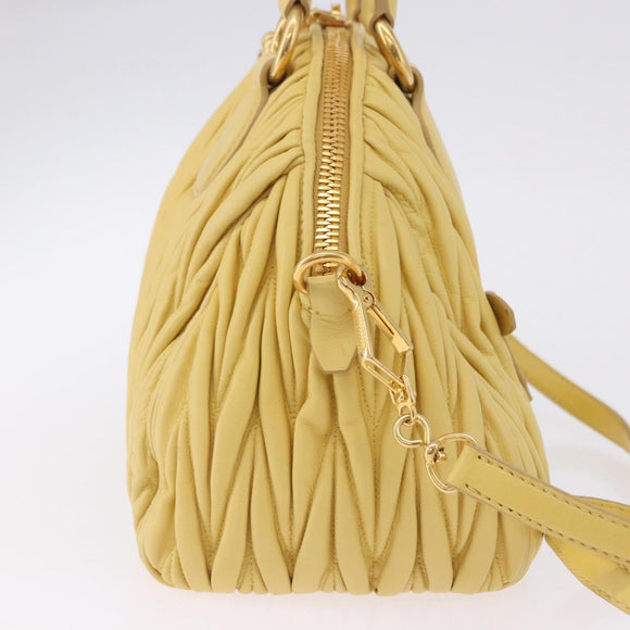 Miu Miu Matelasse Hand Bag Lamb Skin 2way Yellow Gold Auth 196355M