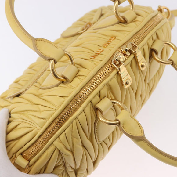 Miu Miu Matelasse Hand Bag Lamb Skin 2way Yellow Gold Auth 196355M