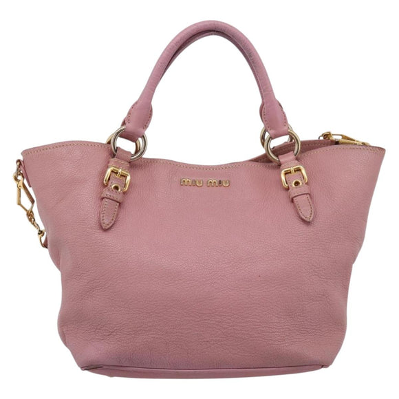 Miu Miu Hand Bag Leather 2way Pink Gold Auth 196356