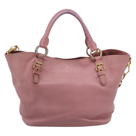 Miu Miu Hand Bag Leather 2way Pink Gold Auth 196356