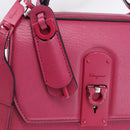 Salvatore Ferragamo Gancini Hand Bag Leather 2way Pink Silver Auth 196358A-18