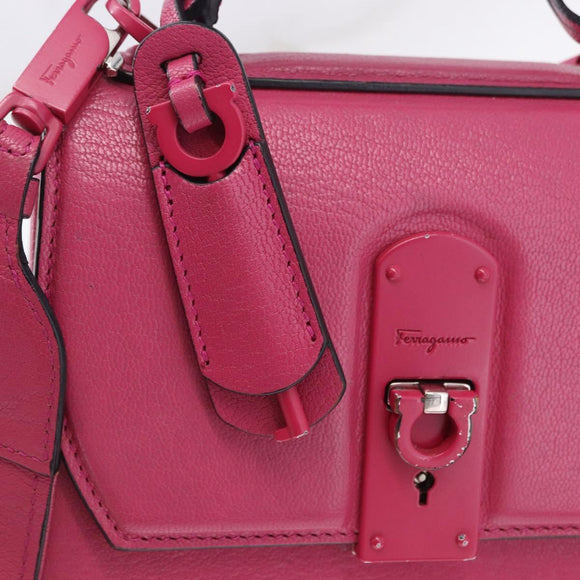 Salvatore Ferragamo Gancini Hand Bag Leather 2way Pink Silver Auth 196358A