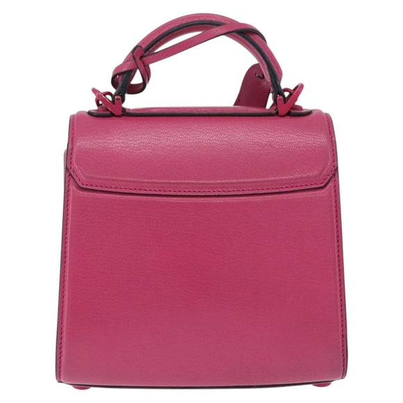 Salvatore Ferragamo Gancini Hand Bag Leather 2way Pink Silver Auth 196358A