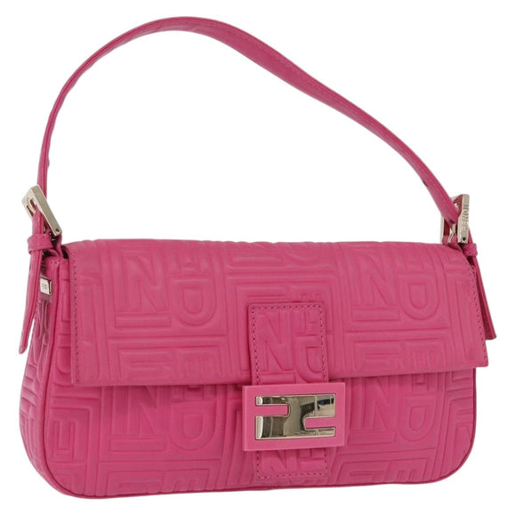 FENDI Mamma Baguette Shoulder Bag Leather Pink Gold Auth 196359M