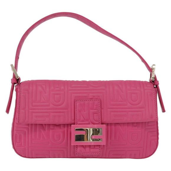 FENDI Mamma Baguette Shoulder Bag Leather Pink Gold Auth 196359M