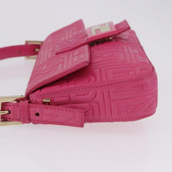 FENDI Mamma Baguette Shoulder Bag Leather Pink Gold Auth 196359M