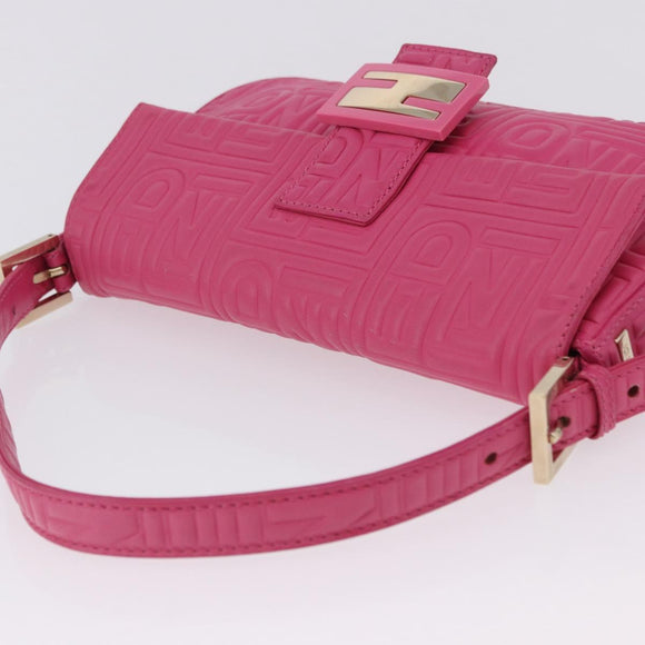 FENDI Mamma Baguette Shoulder Bag Leather Pink Gold Auth 196359M