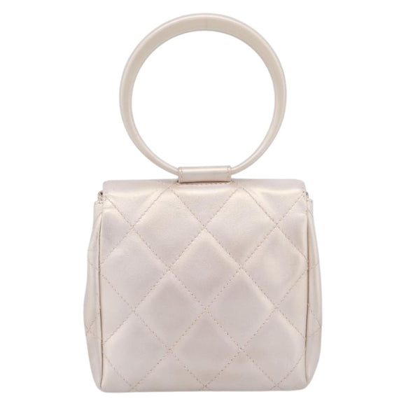 CHANEL Matelasse Hand Bag Leather White CC Auth 196360M