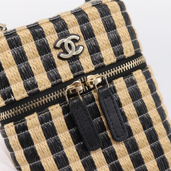 CHANEL Chain Shoulder Bag Raffia Beige Gold CC Auth 196361SAM