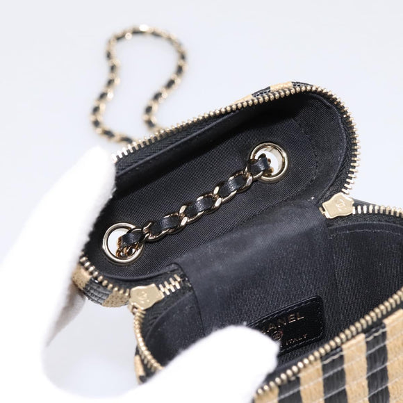 CHANEL Chain Shoulder Bag Raffia Beige Gold CC Auth 196361SAM