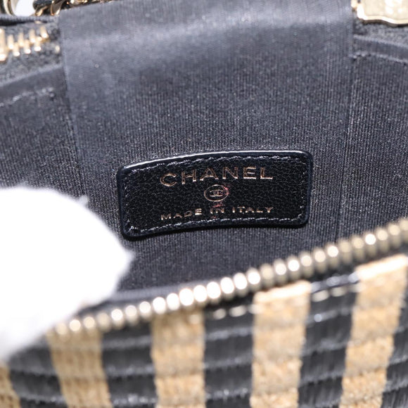 CHANEL Chain Shoulder Bag Raffia Beige Gold CC Auth 196361SAM