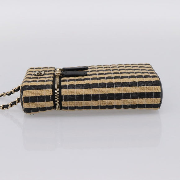 CHANEL Chain Shoulder Bag Raffia Beige Gold CC Auth 196361SAM