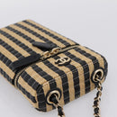 CHANEL Chain Shoulder Bag Raffia Beige Gold CC Auth 196361SAM-6