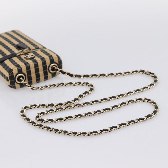 CHANEL Chain Shoulder Bag Raffia Beige Gold CC Auth 196361SAM