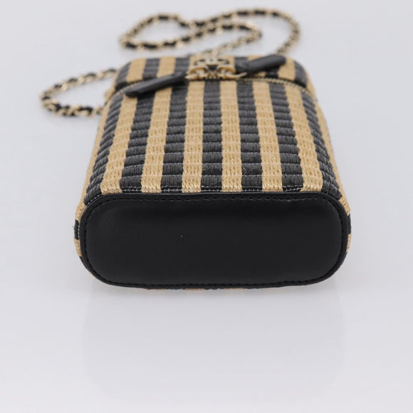 CHANEL Chain Shoulder Bag Raffia Beige Gold CC Auth 196361SAM