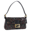 FENDI Mamma Baguette Shoulder Bag Nylon Sequins 2way Brown Gold Auth 196362SM-1
